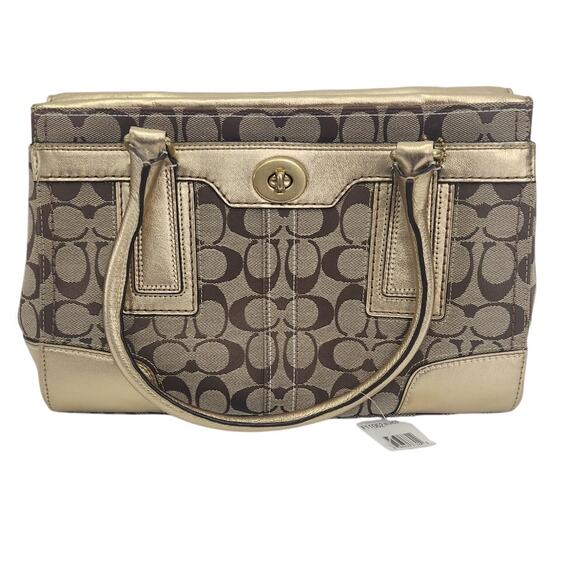 Coach Hampton Signature Canvas Gold Satchel F11062 NWT - Picture 1 of 13